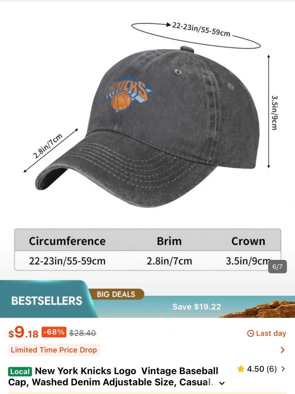 SHEIN Gray Washed Denim New York Knicks Logo Baseball Cap - Picture 3 of 6